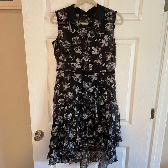 SIMPLY VERA WANG Women's Sz M Ruffle Hi Low BLACK FLORAL  DRESS - Picture 1 of 16
